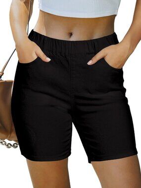 Trendy Women's Mid Rise Pull-On Denim Jean Shorts - 7" Inseam, Casual Summer